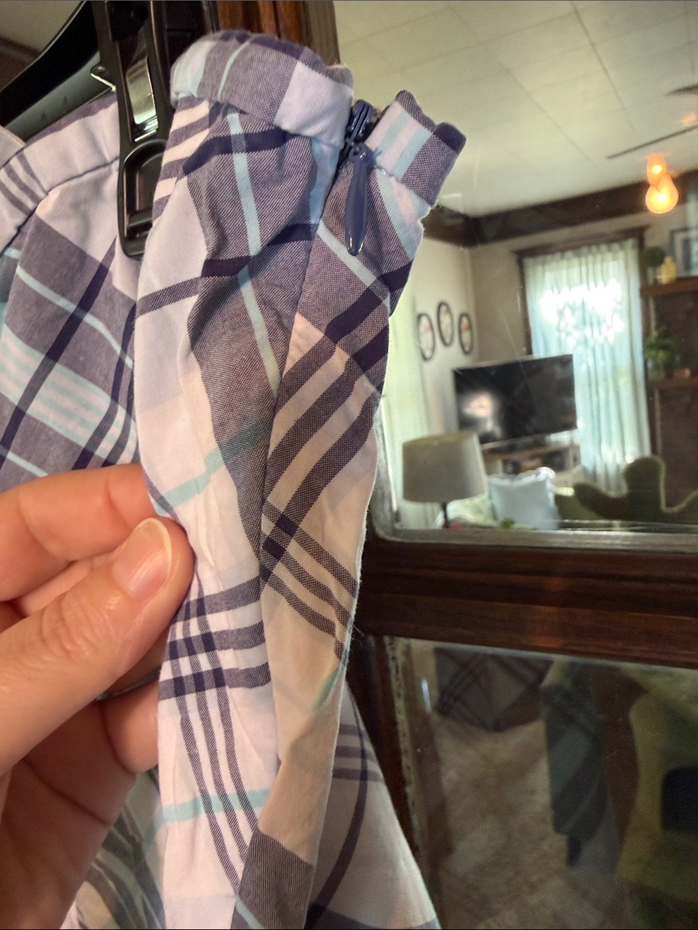 Tommy Hilfiger Women Plaid Maxi Skirt Navy Blue White Aqua Size 8 Preppy Classic - Picture 4 of 5